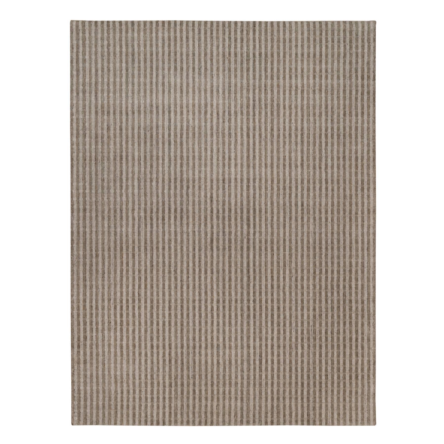 Tan and Chocolate Brown, Vertical Stripes Design with Salt and Pepper Effect, Hand Loomed, Undyed Natural Wool, Oriental Rug